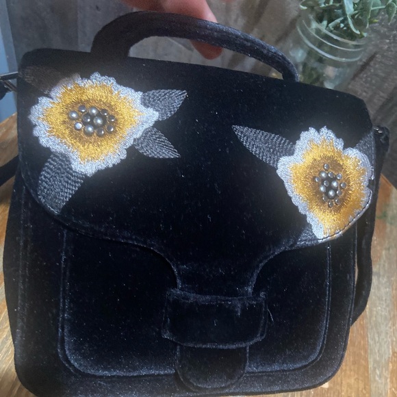 Rebecca Minkoff Crushed Velvet Grey Mini Flower Embellished Crossbody bag Purse - Picture 6 of 10